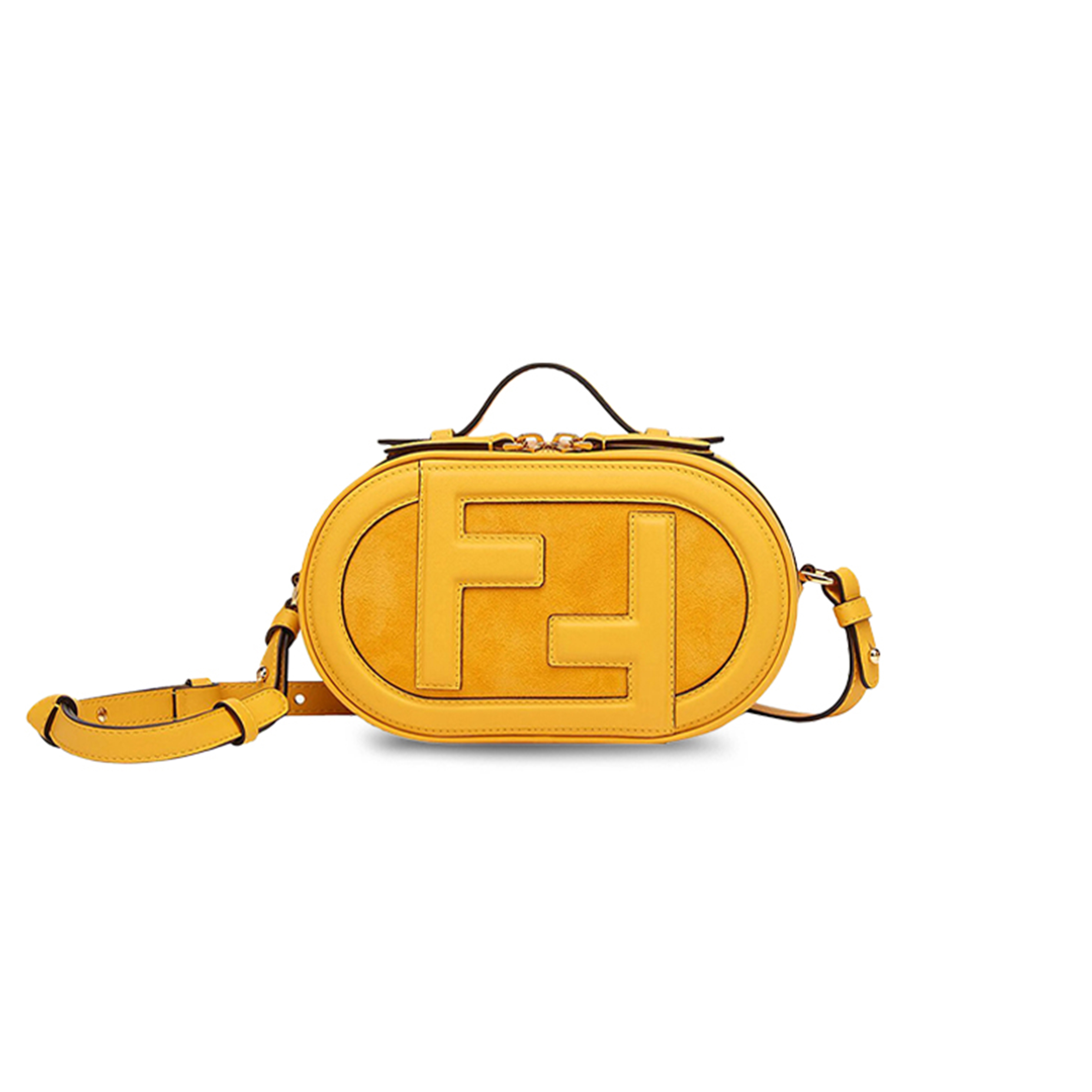 F**di o''lock camera bag leather with suede mini yellow 8bs058ahsbf192e (21*13*8cm)